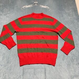Hot Topic Social Collision Sweater Mens L Red Green Striped Stretch Knit Winter